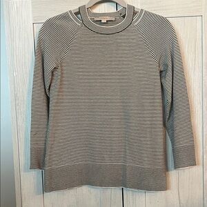 LOFT Green and White Striped Knit Top with Shoulder Cutouts XXSP